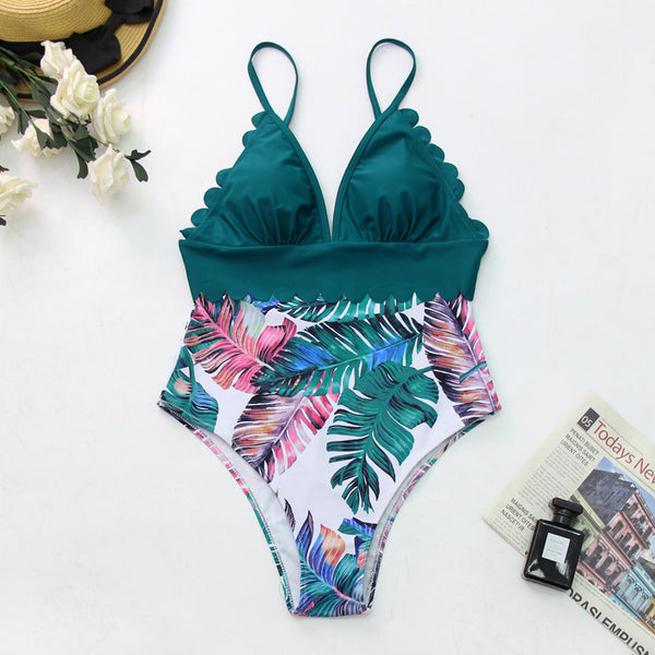 V-Neck Floral One Piece Swimsuit