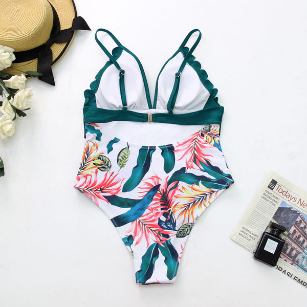 V-Neck Floral One Piece Swimsuit