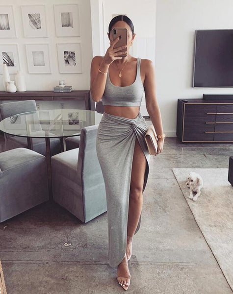 Fashion Solid Color Sexy Two Piece Set