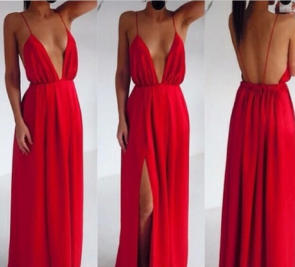 DEEP V NECK MAXI DRESS IN RED