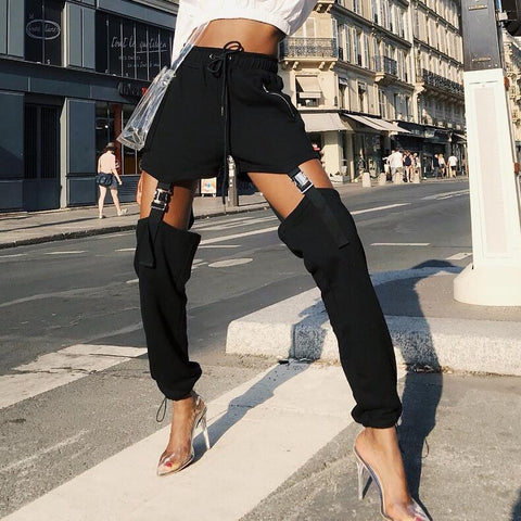 Women High Waist Black Long Pants