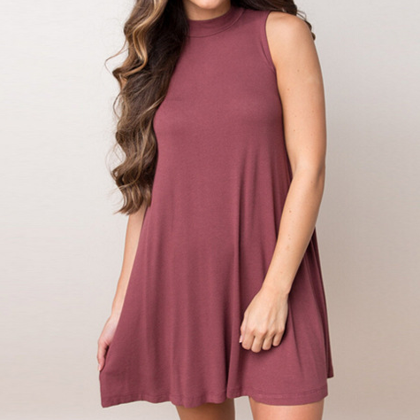 Solid Color Round Neck Sleeveless Dress