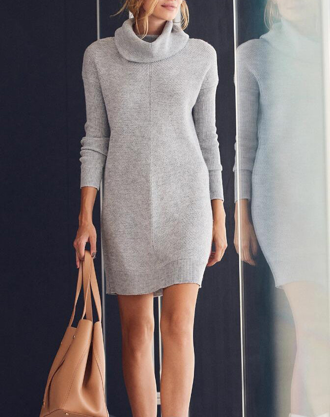 High Collar Long Sleeve Sweater Dress