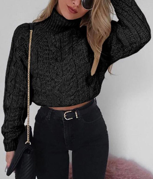 Knitted High Collar Long Sleeve Sweater