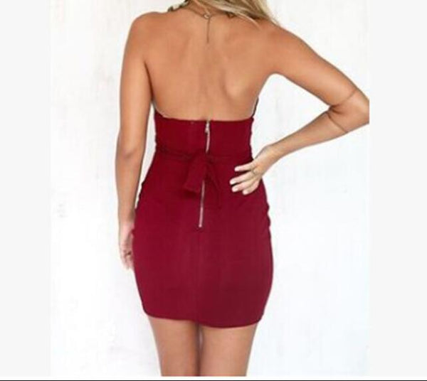 V-Neck Sexy Zip Red Dress