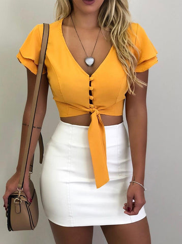 V-neck Short Sleeve Blouse