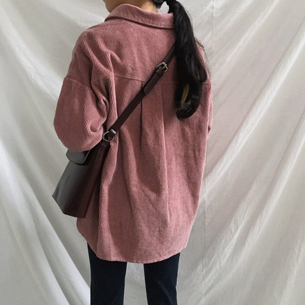 Solid Color Long Sleeves Corduroy Jacket