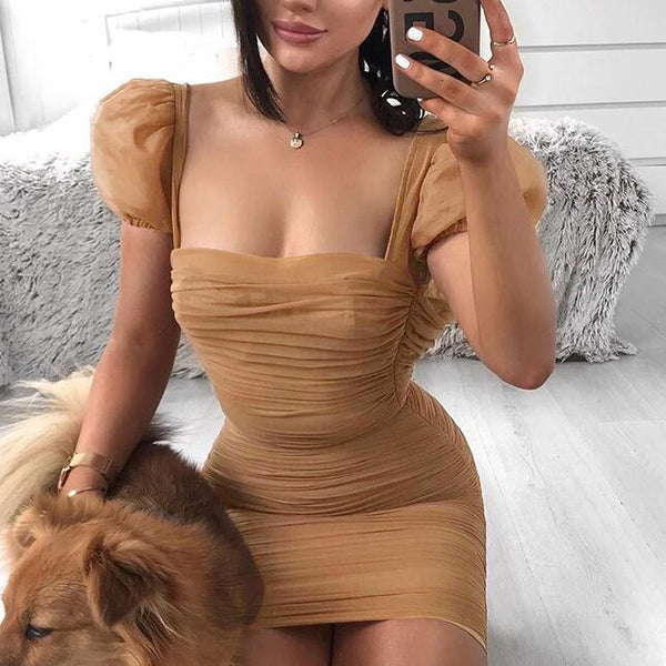 Short Sleeve Sexy Solid Color Dress