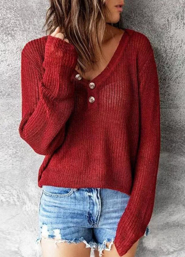 Buttoned V-Neck Knitting Sweater