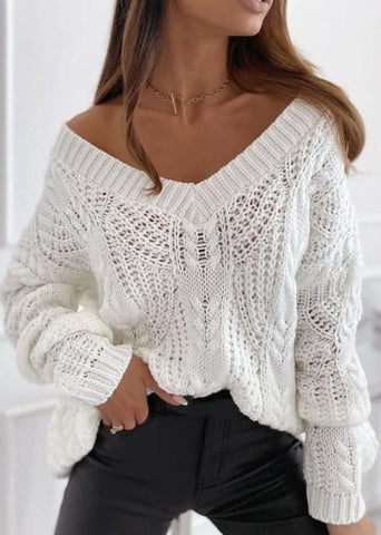 V-neck Loose Hollow Sweater