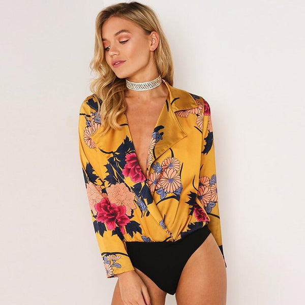 Sexy V-Neck Print Long Sleeve Rompers Jumpsuit