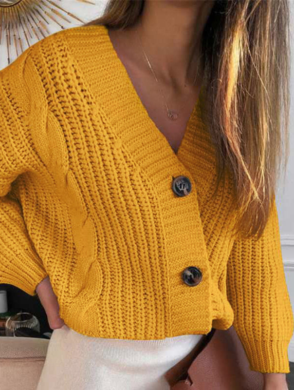 Long-Sleeved Button Loose Twist Knit Sweater