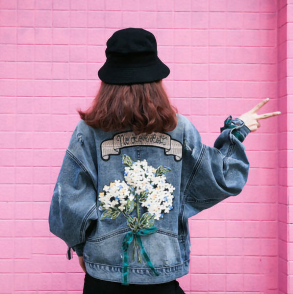 Embroidery Flower Loose Denim Jacket