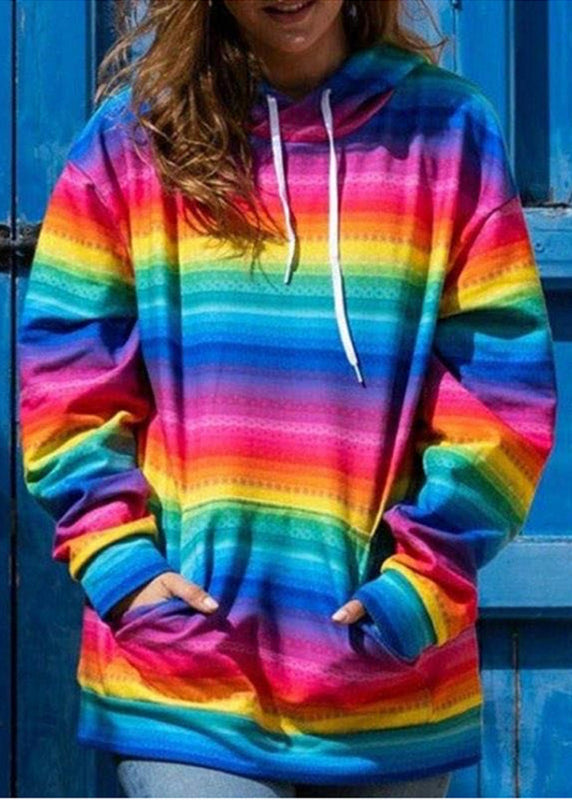 Rainbow Stripe Long Sleeve Hoodie Sweater