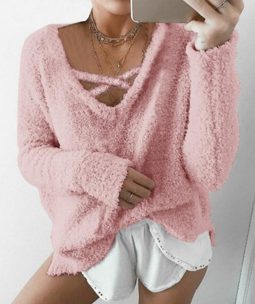 Loose Knitting V-neck Sweater Top