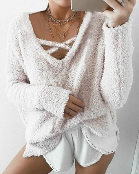 Loose Knitting V-neck Sweater Top