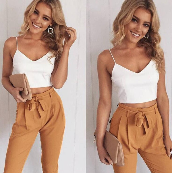 Sexy Women V-neck Tops And Trousers Two-Piece Set