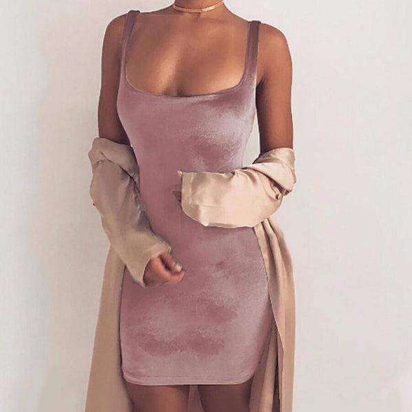 Sexy Sleeveless Solid Color Mini Dress