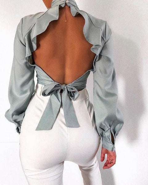 Sexy Backless High Collar Top
