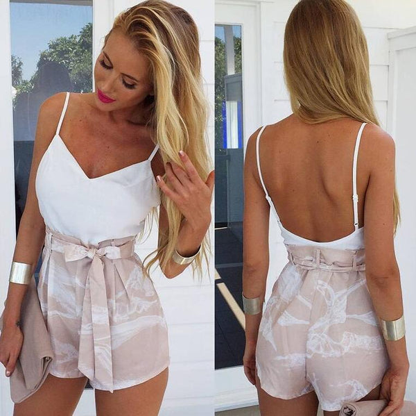 Sexy Backless Women Tops Vest And Shorts Two-Piece Set