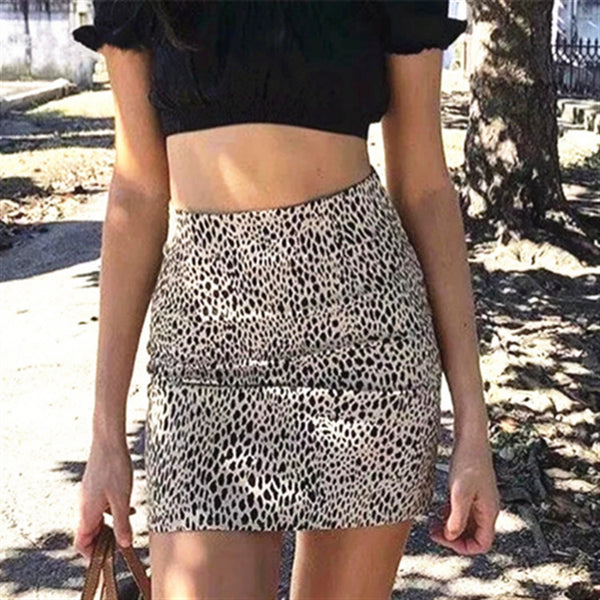 High Waist Womens Leopard-Print Skirt