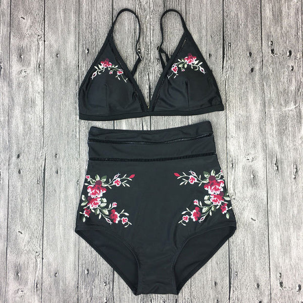 Sexy Flower Print High Waist Beach Bikini Set Swimsuit Swimwear