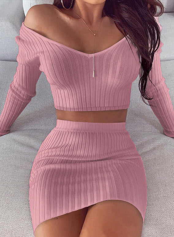 Sexy Long Sleeves V-neck Two-Piece Set