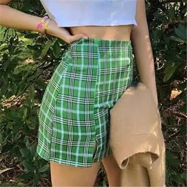 High Waist Plaid Print Skirt