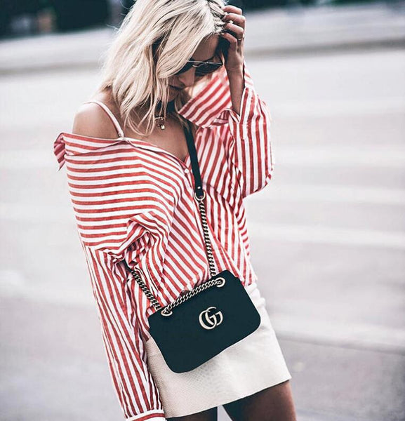 Sexy Striped Loose Long-Sleeved Shirt Top