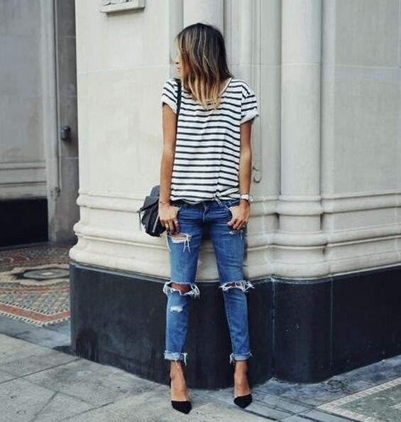 Women Fashion loose striped T-shirt