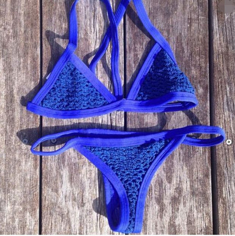 HOT TWO PIECE PURE COLOR BLUE SIMPLE BIKINIS SWIMWEAR BATH SUIT