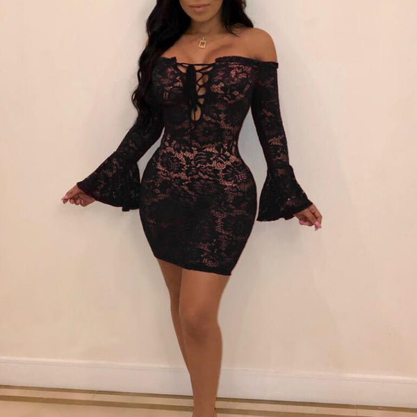 Sexy Trumpet Sleeve Lace Dress