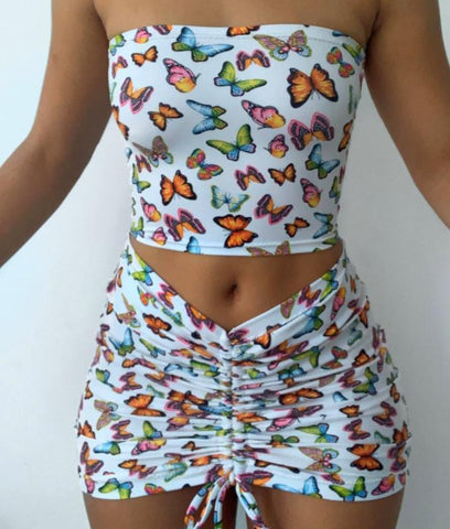 Fashion Women's Print Butterfly Two Piece Suit