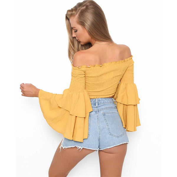 Sexy Strapless Long Sleeves Blouse Shirt Top