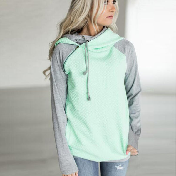 Fashion Long Sleeves Hooded Zipper Tops Sweater