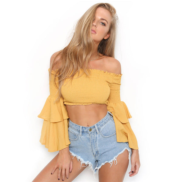 Sexy Strapless Long Sleeves Blouse Shirt Top
