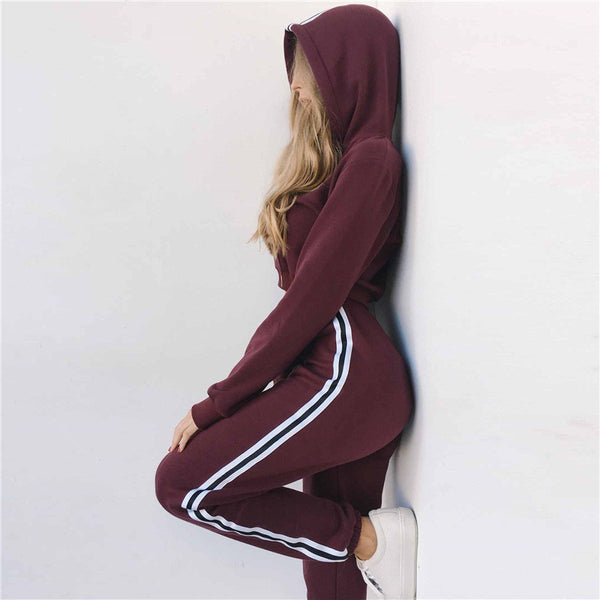 Fashion Hooded Solid Color Two Pieces Set