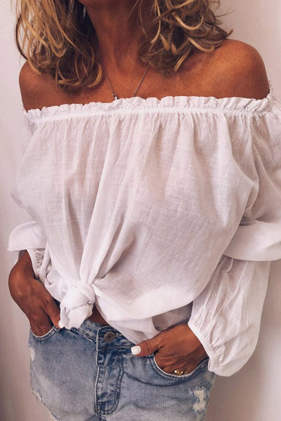 Off-the-Shoulder Solid Color Long Sleeve Shirt Top