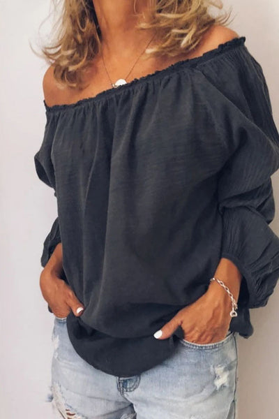 Off-the-Shoulder Solid Color Long Sleeve Shirt Top