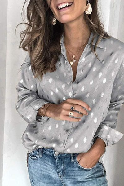 Womens Long Sleeve Print Buttons Blouse Shirt Top