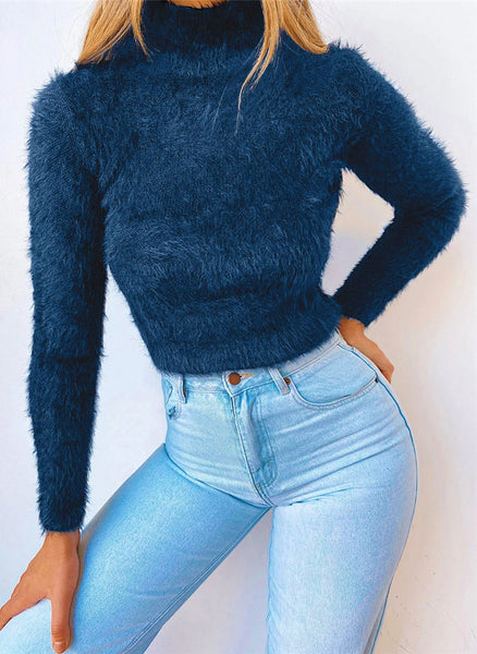 High Collar Womens Long Sleeved Sweater Top