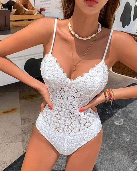 Floral Embroidery One Piece Swimsuit