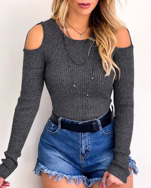 Sexy Round Neck Long Sleeve Sweater Top