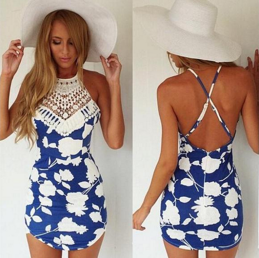 SLIM STITCHING LACE PRINT DRESS