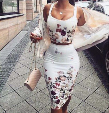 Sexy Printed Sling Two-Piece Dress