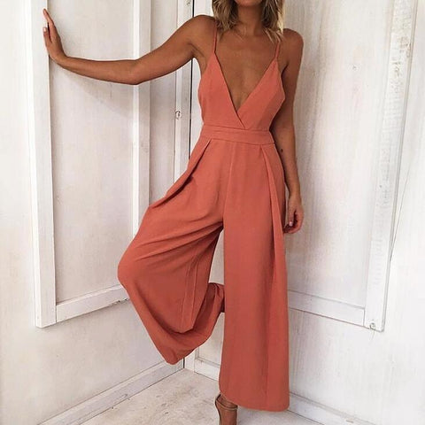 Sexy V-neck Sling Loose Backless Rompers Jumpsuit Trousers