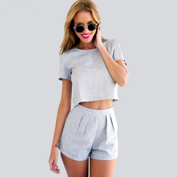 Fashion Sexy Short Sleeve Gray Two-Piece