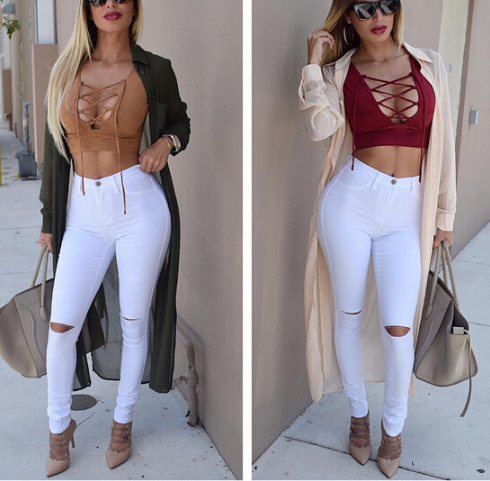 Fashion Hole Exposed Knee Jeans
