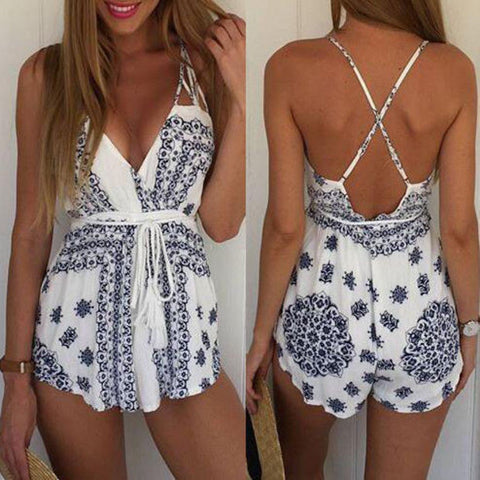 Sexy Sling V-Neck Print Rompers jumpsuit