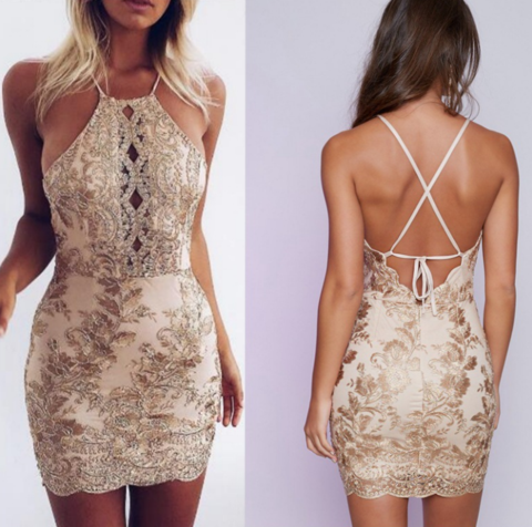 Sexy Lace Backless Pack Hip Dress